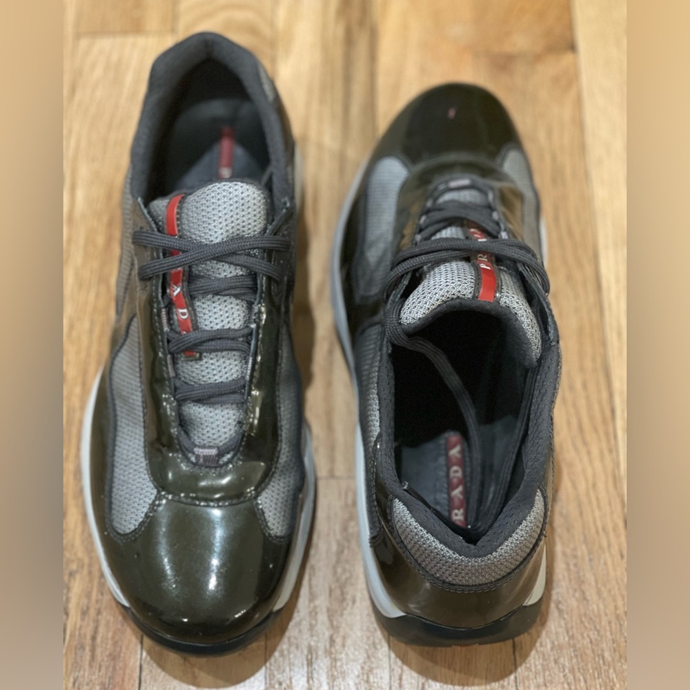 SOLD Prada Green Patent Leather Americas Cup Sneakers Prada Size 8.5 US Size 9.5 - Picture 3 of 9